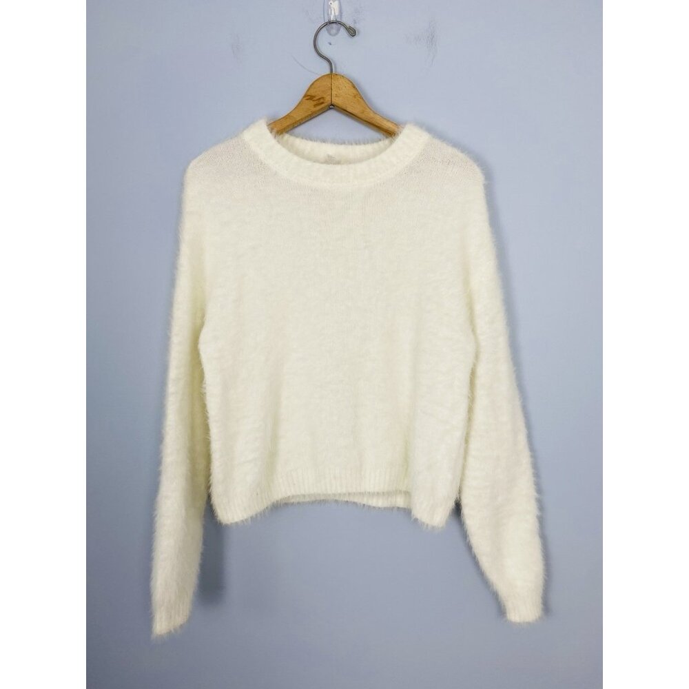 DIVIDED H&M Womens Size Small White Fuzzy Pullover Crewneck Sweater